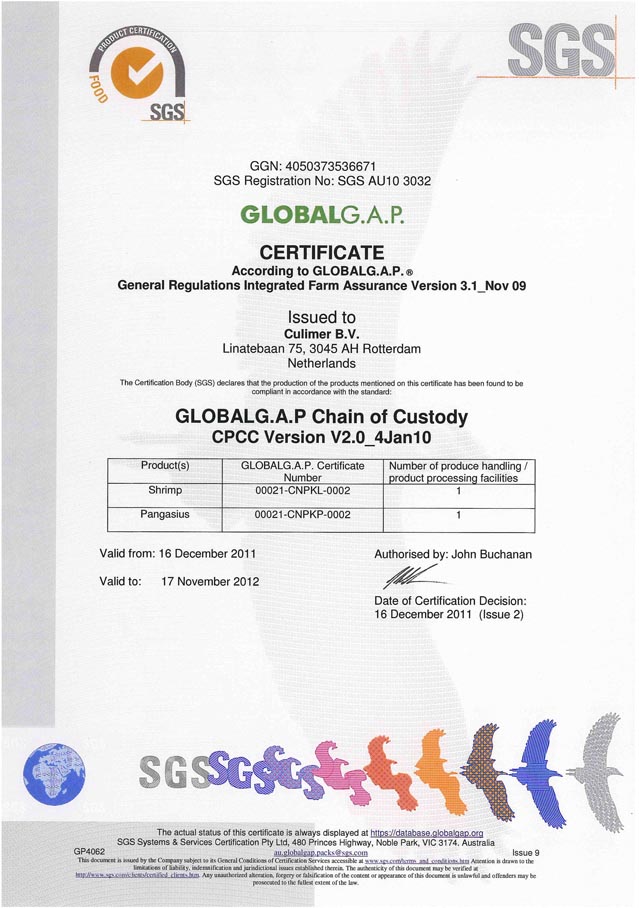 Culimer GLOBALG.A.P. certified